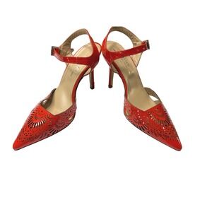 PreView Red Laser Cut Patent Leather Stiletto Heels 36/6 Slingback Made in Italy